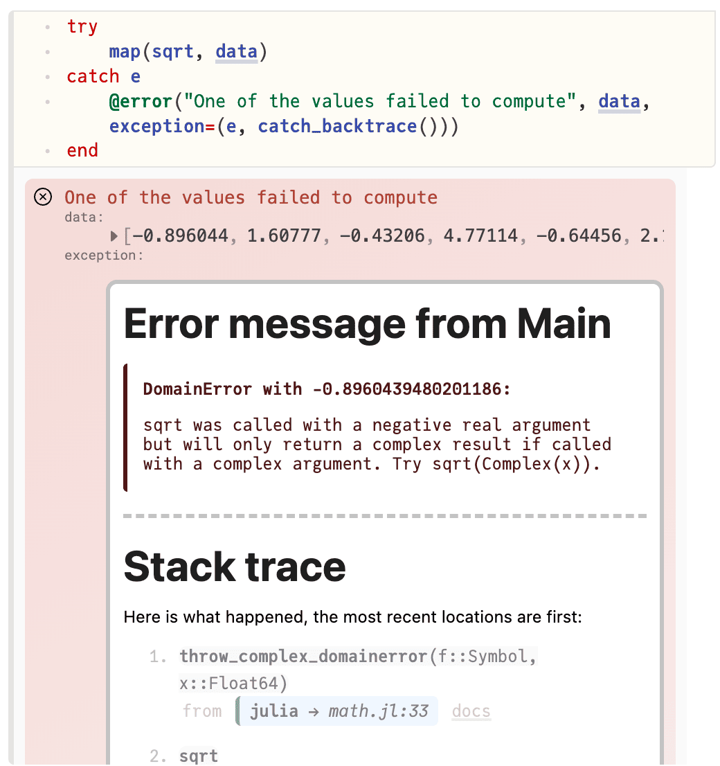 Screenshot of a log message containing a Vector and an Exception.